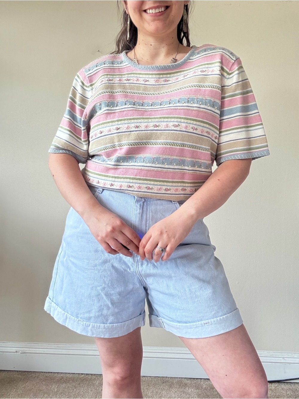 Vintage Alfred Dunner Striped Pastel Short Sleeve Knit Top